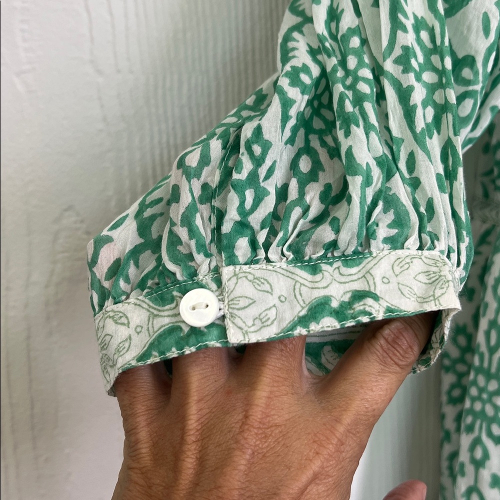 Bell - Clara Green Floral Print  Boho Cotton Silk Button Down Dress Size Small - Picture 5 of 11